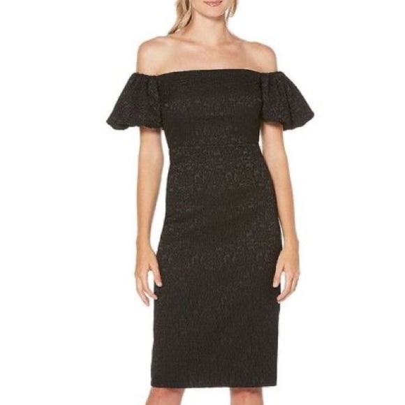 Laundry by Shelli Segal Black Textured Off The Shoulders Cocktail Dress Size 2 - Picture 1 of 5